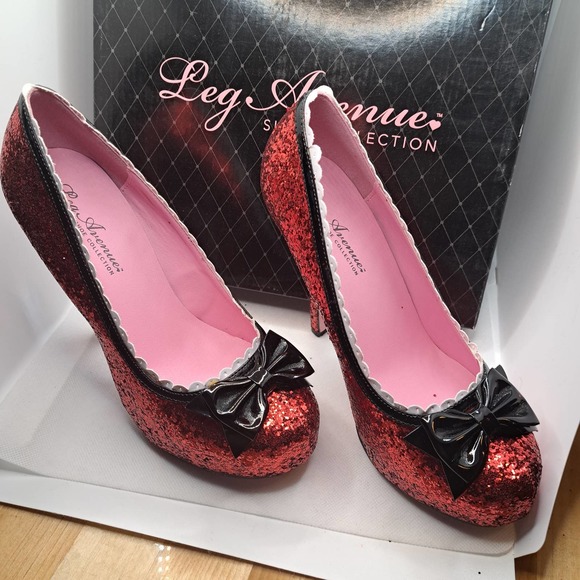 NIB- Size 7 FABULOUS Red Dorothy RED GLITTER 5 inch SEXY Heels - Picture 2 of 8